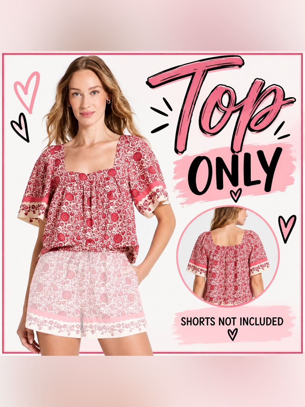 Universal Thread Pink Floral Square-Neck Peasant Top